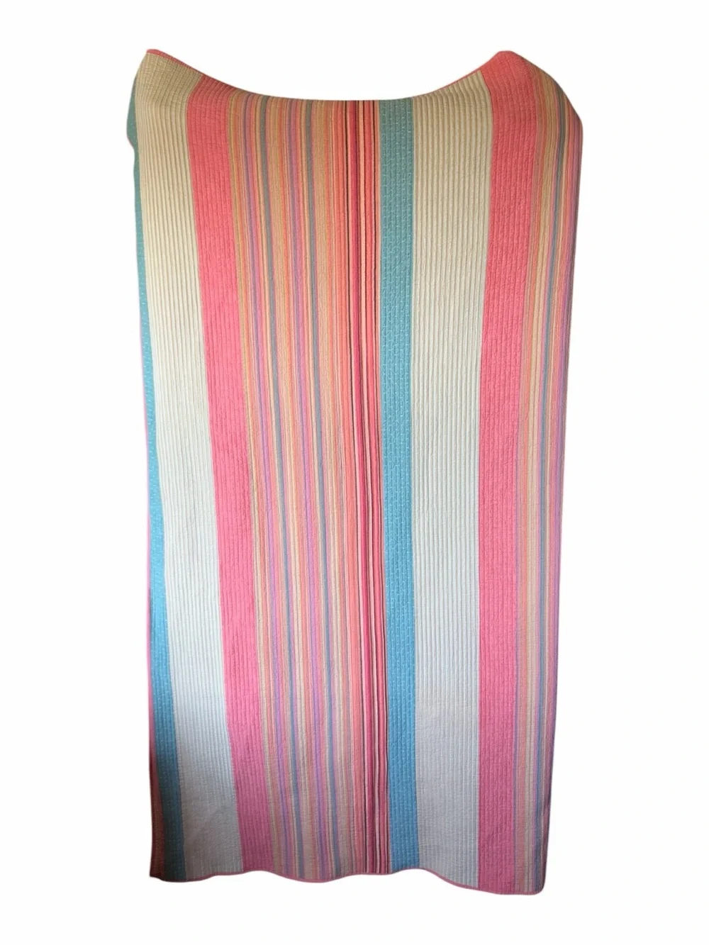 Martha Stewart Collection Reversible Full Queen Quilt Pink Blue Stripe Cotton
